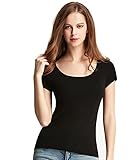 Liang Rou Women's Modal-Spandex Ribbed Stretch Scoop Neck T-Shirt Black M Medium / 8 10 1 X Black