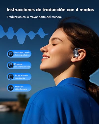 Paekole Auriculares Traductor en Tiempo Real, IA, 198 Idiomas | Traductor instantáneo de voz, auriculares abiertos, Bluetooth 6.1, 3 en 1, 60H batería, IPX7, viajes y reuniones