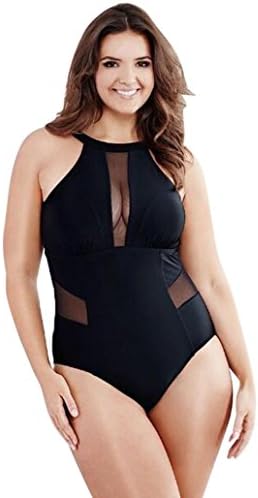Tootu Plus Size Womens Swimming Mesh Padded Swimsuit Monokini Swimwear Push up Bikini (XXL, Black)