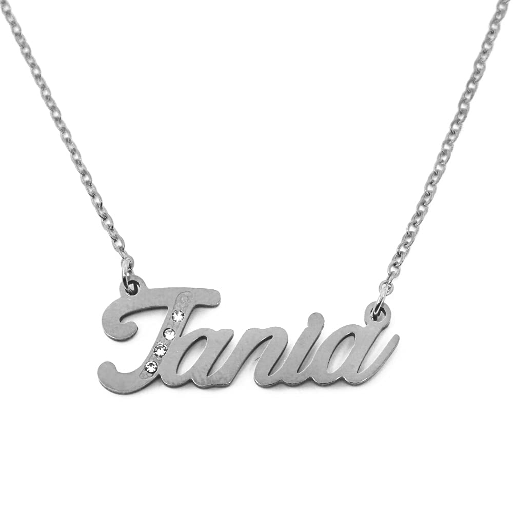 Kigu Name Necklace Tania - Silver Tone - Custom Name Necklace - Personalised Jewellery for Ladies- Customised Jewellery for Girls- Custom Pendant Tania