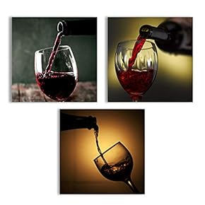Canvas Wall Art Abstract Vintage Wine Cup Pictures Home Wall Decorations for Kitchen Streched and Framed - 12"x12"x3 Panels