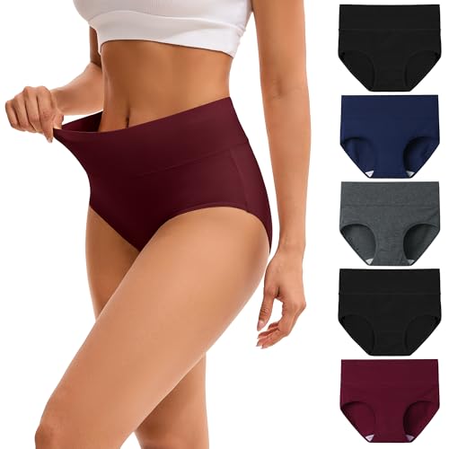 Innersy Unterhosen Damen Baumwolle High Waist Unterwäsche Frauen Slip Weich Damenslips Mehrpack 5 (L, Tiefer Winter)