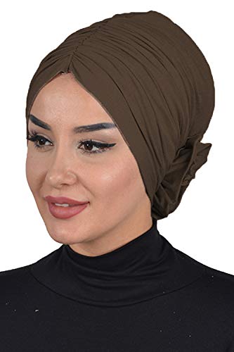 Instant Turban Cotton Scarf Head Wrap Cancer Chemo Headwear Rose Detail Brown