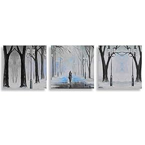 3 Panel Abstract Blue Forest Pictures Home Wall...