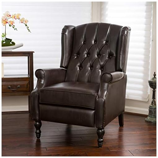 Elizabeth Tufted Bonded Leather Recliner Vintage Reclining Reading Armchair Brown