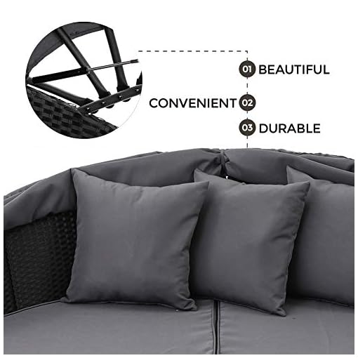 SUNCROWN Outdoor Patio Round Circular Daybed with Retractable Canopy