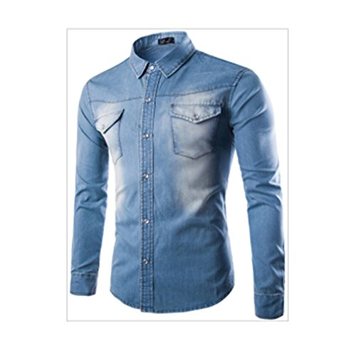 Chouyatou Men's Essential Washed Denim Shirt – Long Sleeve Button Down, Classic Fit With Chest Pockets - View #4