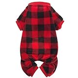SCENEREAL Pet Fleece Pajamas for Dogs Red Plaid Sweaters Soft Clothes, M