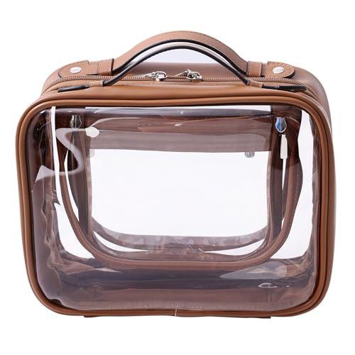 SANHECUN traveling toiletry Case large clear cosmetics case makeup bag Dimensions | LxWxH:10” x 4.5” x 7.5”(Brown, Medium)
