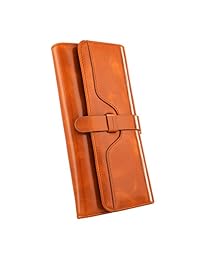 Kattee billetera tríptica vintage de cuero genuino con bloqueador RFID para mujer