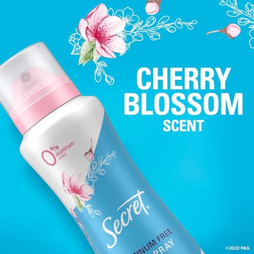 SECRET DRY SPRAY ALUMINUM FREE DEODORANT FOR WOMEN, 48HR WEIGHTLESS ODOR PROTECTION, GENTLE ON SKIN, CHERRY BLOSSOM SCENT, 4.1 OZ (PACK OF 2)