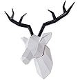 TIANCENTRAL H Deer Head Wall Decor Faux Taxidermy Resin Animal Head Wall Art Geometric White Deer Head Black Antlers for Office Bar Holiday Home Decoration