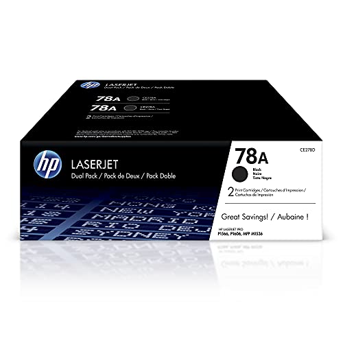 HP 78A Black Toner Cartridges (2-pack) | Works with HP LaserJet Pro P1566, P1606 Series, HP LaserJet Pro MFP M1536 Series | CE278D