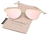 TrendyMate-Womens Street Fashion Metal Twin Beam Flat Mirror Lens Cat Eye Sunglasses (Gold / Rose Pink, 0)