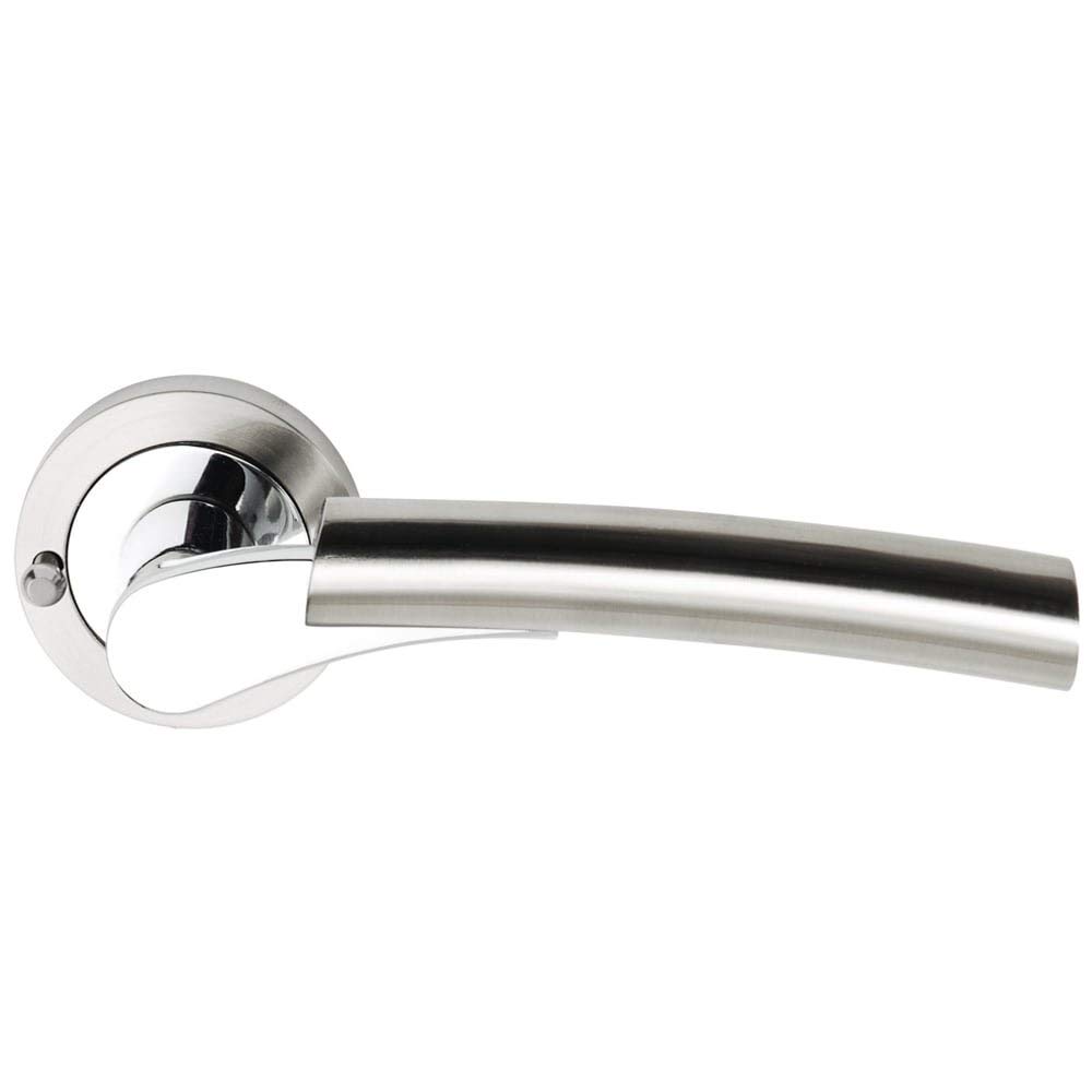 Excel Architectural 3650-PRV Ultimo Door Handles & Push Button Privacy Latch, Satin Nickel/Polished Chrome
