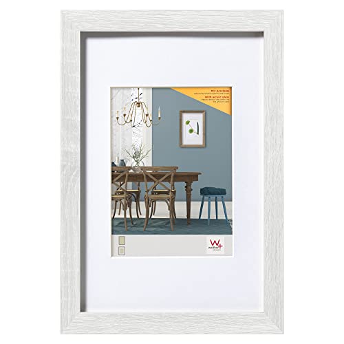 walther design Fiorito EFX050W Picture Frame, Wooden Frame with Art Glass and Passe-Partout, 40 x 50 cm, White