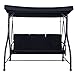 Tangkula Converting Outdoor Swing Patio Porch Garden Swing with Comfortable Cushion Seats, Adjustable Canopy & Coated Steel Frame Hammock 3 Seats Patio Deck Furniture (Black)
