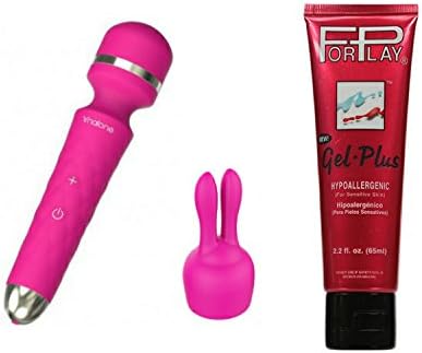 Rock 7-mode USB Rechargeable Powerfull Personal Body Massager Non-Porous Silicone with Free Bunny Sleeve Attachment &amp; ForPlay Personal Gel Plus Hypoallergenic 2.2 Oz