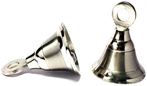 Pack of 6 Decorative Brass Bells Door Home Wedding Decor Polished Bells Nickel Champagne Gold Finish (Nickel Finish) - Thumbnail 2