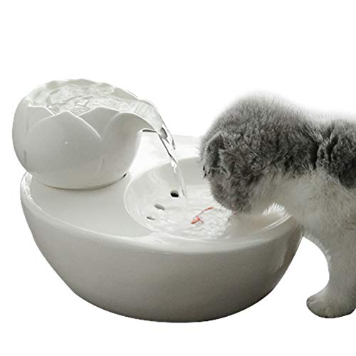 Aolnv Lotus Cat Water Fountain, Automatic Ceramic Drinking Fountain for