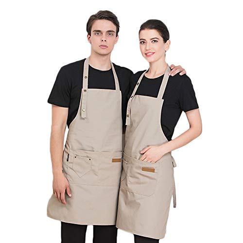 Homsolver Two Pockets Adjustable Bib Adult Apron - Extra Long Ties - Kitchen Apron, Money Apron, Waitresses Apron - Cooking Kitchen Aprons Women Men (Khaki, One Size) - Thumbnail 7