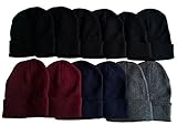 12 Pack of Unisex excell Winter Beanie Hats, Toboggan Thermal Sport