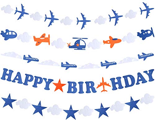 Airplane Aviator Themed Party Decorations, Plane Birthday Party Supplies for Boys, Airplane Birthday Party Decorations with Happy Birthday Banner, Airplane Happy Birthday Banner Pennant - Airplane Party Decoration - Up Up and Away Party for Boys Girls Kids 1st 2nd 3rd 4th Bday Decor