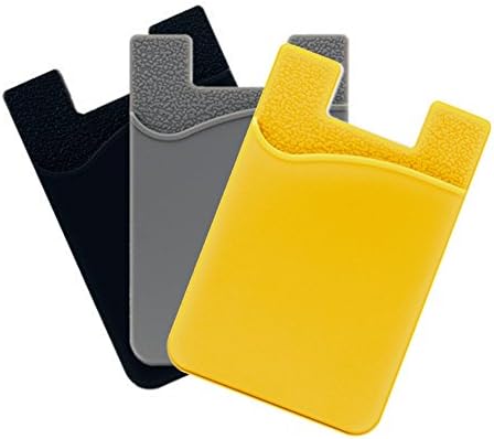 Stick on Wallet, BAIMAHUI Phone Card holder Adhesive Wallet Case Pocket Wallet on The Back of Phone Silicone Card Holder pouch for smartphones (iphone,Samsung,LG,HTC,etc)- 3 PACK (Black/Gray/Yellow)