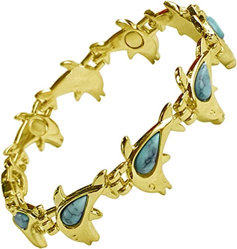 Womens Magnetic Bracelet for Ladies - Fits Wrists up to 18.5cm Adjustable to Fit Any Wrist - Blue Turquoise Stone Dolphin Fashion Jewellery - Plus Jewellery Gift Box