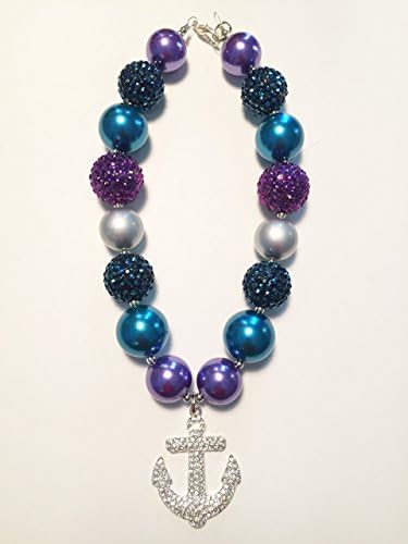 Chunky Bead Necklace for Girls, Anchor Necklace for Kids, Bubblegum Bead Necklace, Under the Sea Theme Jewelry, Photo Prop Accessories for Children