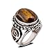 YAZILIND Vintage Antique Oval Cut Brown Tiger Eye Retro Silver Plated Ring Women