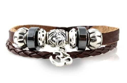 Beautiful Silver Jewelry OM Leather Zen Ohm Bracelet Adjustable Drawstring for Men, Women, Teen, Student