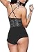 JuicyRose Women Lingerie Teddy Sheer Lace Halter Babydoll (Black, L)
