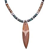 BlueRica Wood Surfboard on Tiger Coconut Beads & Green Shell Beads Necklace
