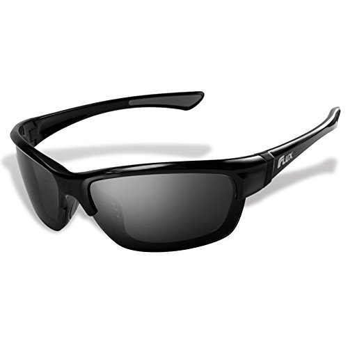 Flux CA155 Polarized Sports Sunglasses for Man or Woman Cycling Fishing Golf (Gloss Black, Grey)