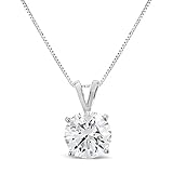 14K Solid Gold Round Cut Cubic Zirconia Solitaire Pendant Necklace, 16