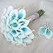 Lily Garden Luxury Calla Lily Bridal Wedding Bouquet 3 Dozen with Groom Boutonniere (Turquoise Picasso)