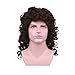 Yilys 80s Long Curly Men's Mullet Wig Heavy Metal Halloween Rocker Style Hair (Brown)