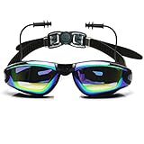 Ipow Mirrored Anti-fog Uv Protection Swim Swimming Goggles/mask with Silicone Soft Ear Plugs- Waterproof and Focus on Swimming and 3 Pieces Adjustable Nose Bridge Suitable for Different Size of Face + Premium Goggle Case for Men and Women