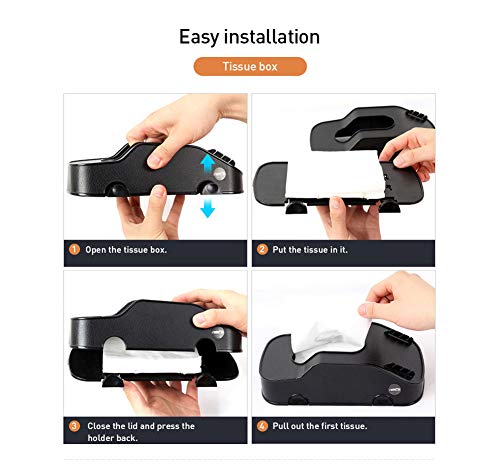 Car Mounted Multifunctional Tissue Box with Cellphone Holder Car Mount, Car Organizer Phone Bracket Card Slots Holder (Black)