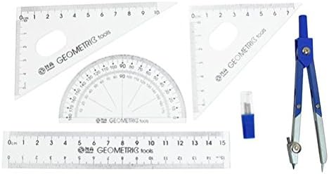 Ucland Plastic Office Square Protractor Triangle 15cm Ruler Compass Combination Set
