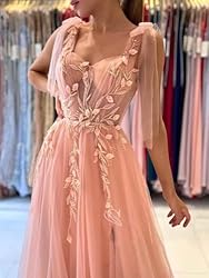 Dymaisei Appliques Tulle Prom Dresses Spaghetti