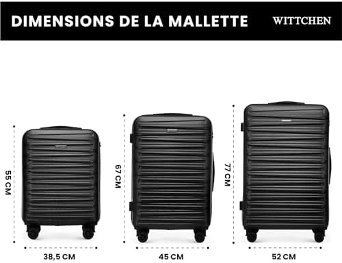 Skyspeed Line Valise de Voyage Set de 3 valises à roulettes Trolley Bagages à Main Set de valises de Voyage ABS Serrure à Combinaison Poignée télescopique 4 Roues Noir Air France/Easyjet