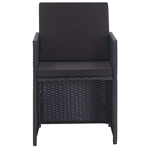 Tidyard Gartenmöbel 9-TLG. mit Auflagen Gartenset Sitzgruppe Sitzgarnitur Gartengarnitur Gartentisch Milchglas-Tischplatte Stühle Poly Rattan Schwarz – Bild 4