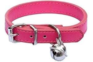 LANYARCO New Pink Leather Pet Collars for Cats,Baby Puppy Dog,Adjustable 8"-10.5" Kitten Collar with Bell