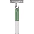 MÜHLE NEO safety razor|double edge safety razor for beginners and experienced shavers|sustainable eco-friendly and reusable|for men and women|chrome with sage green silicone grip handle