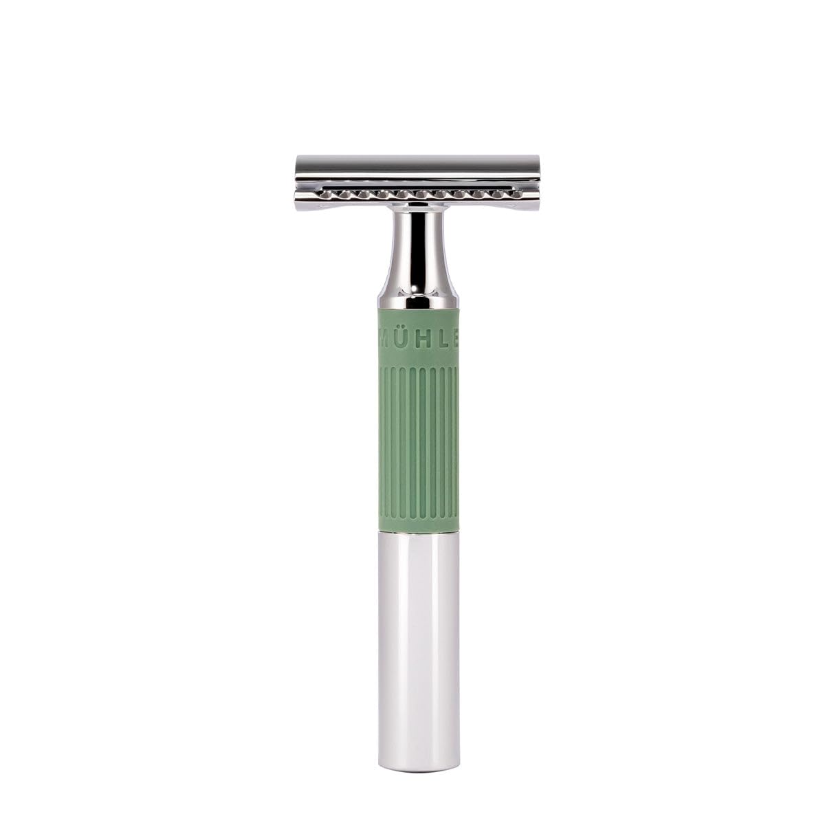 MÜHLE NEO safety razor - a beginner-friendly wet shaving razor - metal with rubber grip - sage green