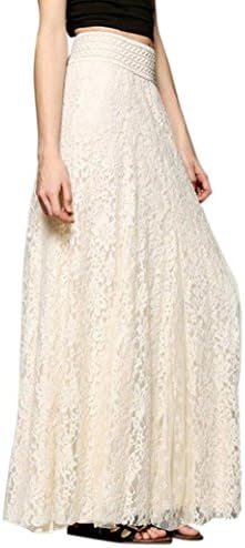 DBolomm Hot Sale Women Full/Ankle Length Elastic Boho Pleated Retro Lace Long Maxi Skirt