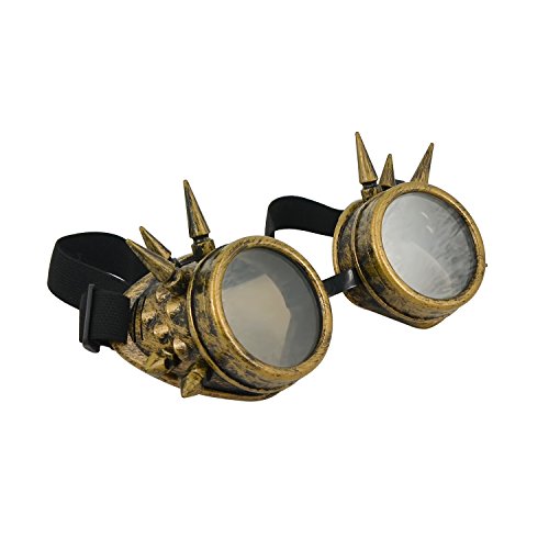 Steampunk Goggles Welding Goth Cosplay Vintage Goggles with Spikes Brass