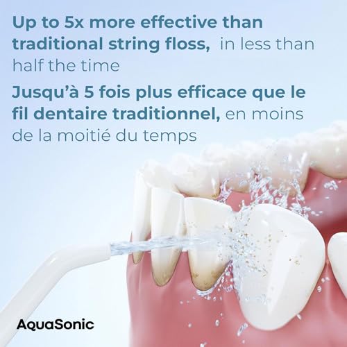 AquaSonic - Aqua Flosser Cordless Rechargeable Water Flosser for Teeth | Waterproof Portable Oral Irrigator for Dental Cleaning with 5 Jet Tips, for Braces, Home & Travel (White)